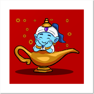 Dreams Come True - Adorable Genie Emerging from Lamp Posters and Art